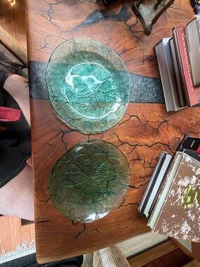 Vintage Arcoroc Aspen Leaf Green Pressed Glass Plates - Set of 2